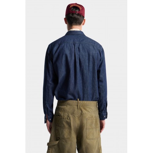 Camasa DSQUARED2, Wet And Dry Wash Biker Shirt, Bleumarin