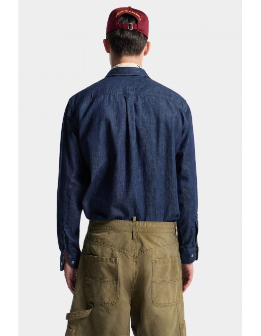 Camasa DSQUARED2, Wet And Dry Wash Biker Shirt, Bleumarin - S74DM1009D30029470