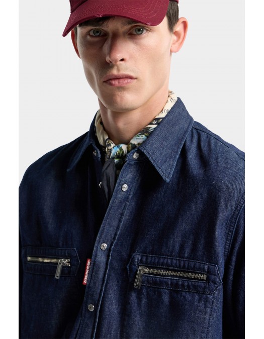 Camasa DSQUARED2, Wet And Dry Wash Biker Shirt, Bleumarin - S74DM1009D30029470