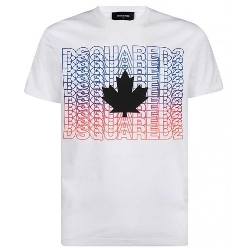 Tricou Dsquared2, Imprimeu frunza 3D, Alb