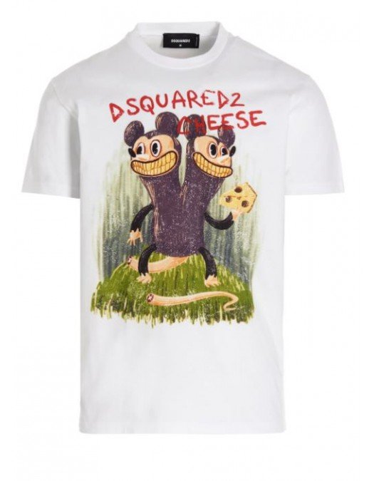 Tricou DSQUARED2, D2 Cheese, Alb - S74GD0948S23009100