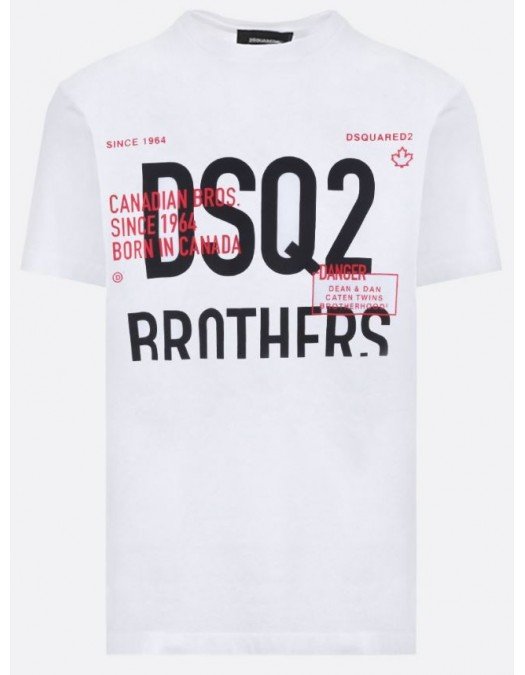 Tricou DSQUARED2, Print Brothers, Alb - S74GD0992S23009100