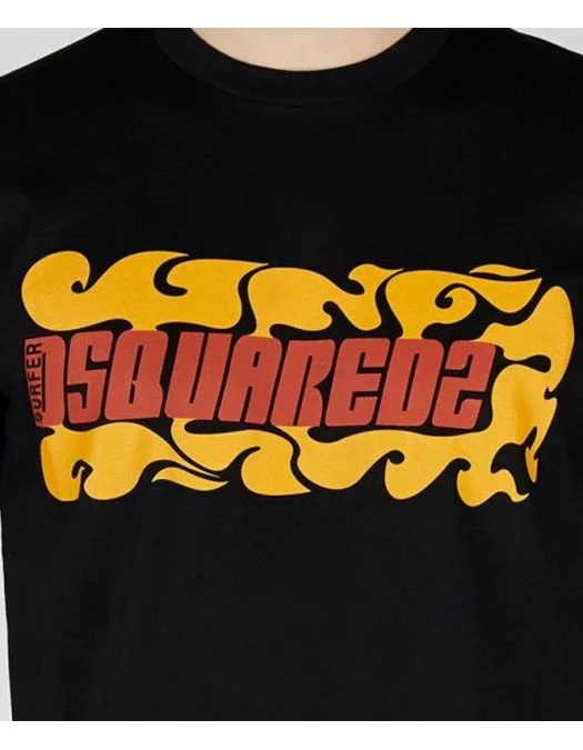 Tricou DSQUARED2, Surfer Print Multicolor, Black - S74GD1083S23009900 Tricou DSQUARED2, Surfer Print Multicolor, Black - S74GD1083S23009900