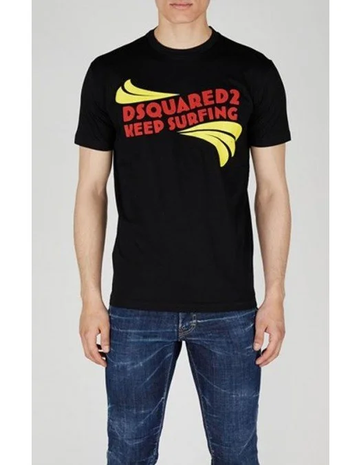 Tricou DSQUARED2, Kepp Surfing Print, Black - S74GD1088S23009900