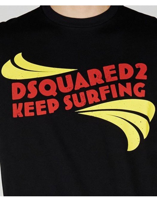 Tricou DSQUARED2, Kepp Surfing Print, Black - S74GD1088S23009900