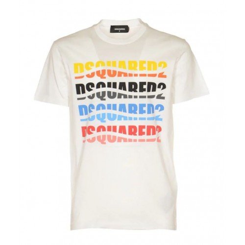Tricou DSQUARED2, Multicolor Print Frontal, Alb