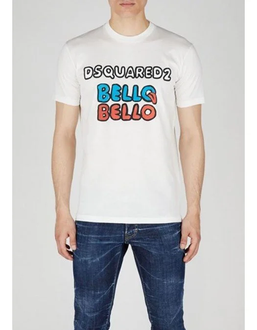 Tricou DSQUARED2, Bello Print, White - S74GD1095S23009100 Tricou DSQUARED2, Bello Print, White - S74GD1095S23009100