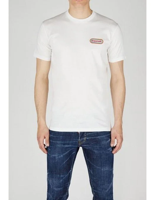 Tricou DSQUARED2, Logo Colorat Frontal, Alb - S74GD1096S23009100 Tricou DSQUARED2, Logo Colorat Frontal, Alb - S74GD1096S23009100