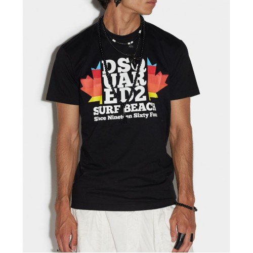 Tricou DSQUARED2, Surf Beach Since 1964, Negru