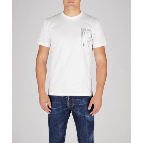 Tricou DSQUARED2, 95 D2 Silver Print, Alb
