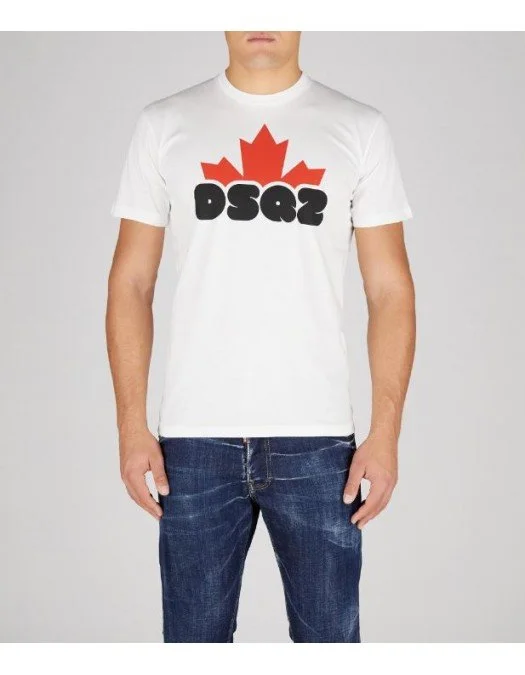 Tricou DSQUARED2, Leaf Red Logo, Alb - S74GD1159S23009100 Tricou DSQUARED2, Leaf Red Logo, Alb - S74GD1159S23009100