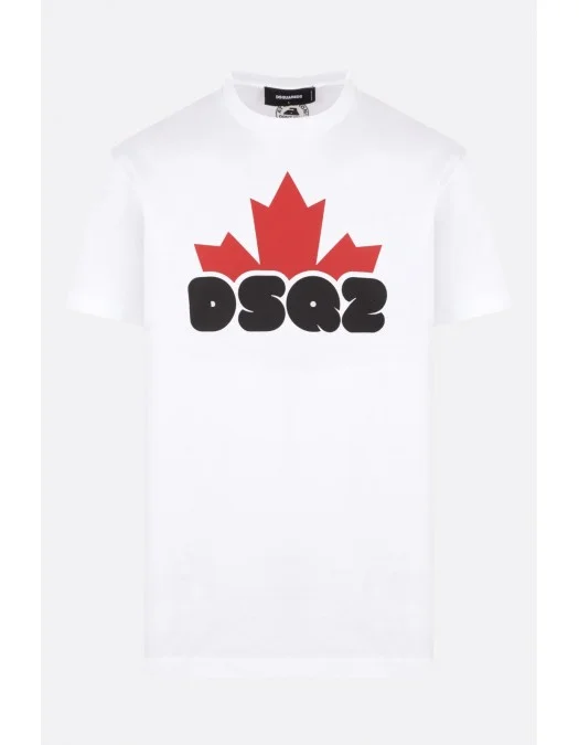 Tricou DSQUARED2, Leaf Red Logo, Alb - S74GD1159S23009100 Tricou DSQUARED2, Leaf Red Logo, Alb - S74GD1159S23009100
