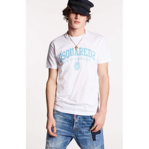 Tricou DSQUARED2, Print Frontal University, Alb