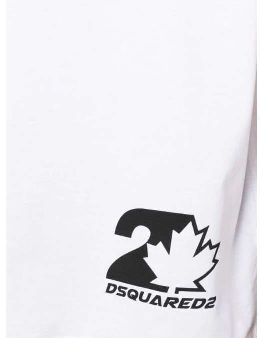 Tricou DSQUARED2, Print Frontal Leaf Logo, Alb - S74GD1198S23009100