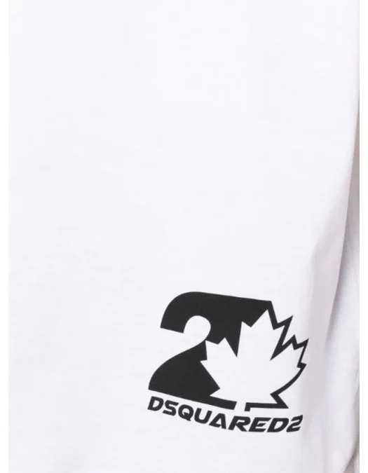Tricou DSQUARED2, Print Frontal Leaf Logo, Alb - S74GD1198S23009100 Tricou DSQUARED2, Print Frontal Leaf Logo, Alb - S74GD1198S23009100