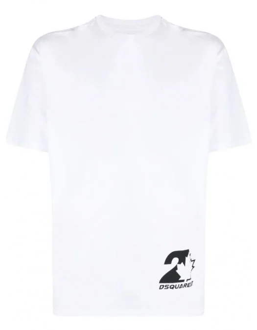 Tricou DSQUARED2, Print Frontal Leaf Logo, Alb - S74GD1198S23009100 Tricou DSQUARED2, Print Frontal Leaf Logo, Alb - S74GD1198S23009100