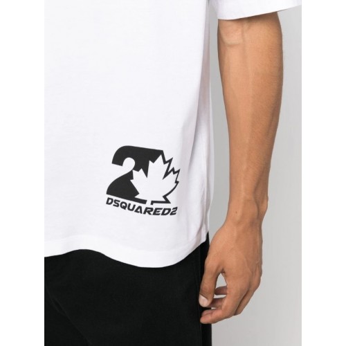Tricou DSQUARED2, Print Frontal Leaf Logo, Alb Tricou DSQUARED2, Print Frontal Leaf Logo, Alb