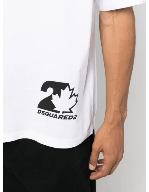 Tricou DSQUARED2, Print Frontal Leaf Logo, Alb - S74GD1198S23009100 Tricou DSQUARED2, Print Frontal Leaf Logo, Alb - S74GD1198S23009100