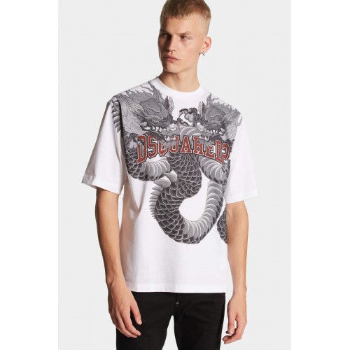 Tricou DSQUARED2, Japanese tattoos Print, Alb Tricou DSQUARED2, Japanese tattoos Print, Alb