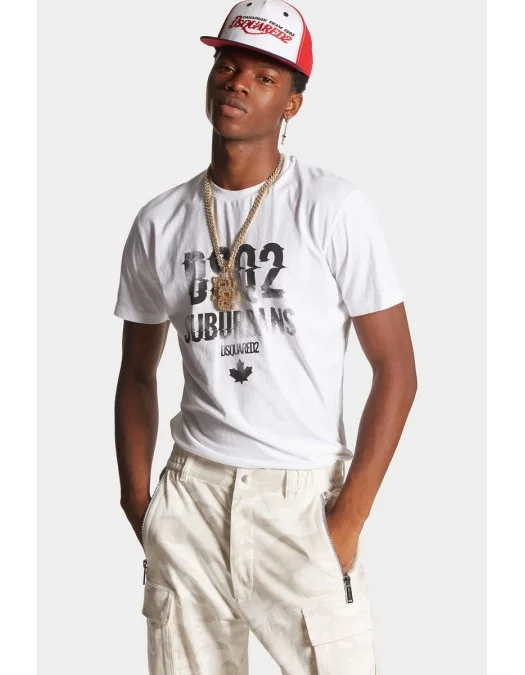 Tricou DSQUARED2, Subarbans Print, White - S74GD1219D20014100 Tricou DSQUARED2, Subarbans Print, White - S74GD1219D20014100