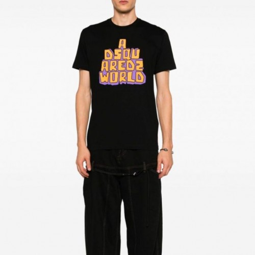 Tricou DSQUARED2, Slogan Print, Negru Tricou DSQUARED2, Slogan Print, Negru