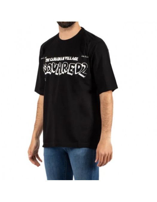 Tricou DSQUARED2, Caten Village, Negru - S74GD1242S23009900