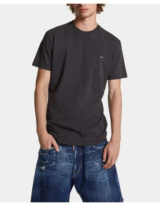 Tricou DSQUARED2, Logo Plaque Insert, Grey - S74GD1253D20020860 Tricou DSQUARED2, Logo Plaque Insert, Grey - S74GD1253D20020860