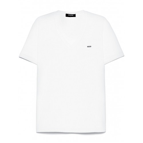 Tricou DSQUARED2, V Neck, Logo Plaque Insert, Cool Fit, White Tricou DSQUARED2, V Neck, Logo Plaque Insert, Cool Fit, White