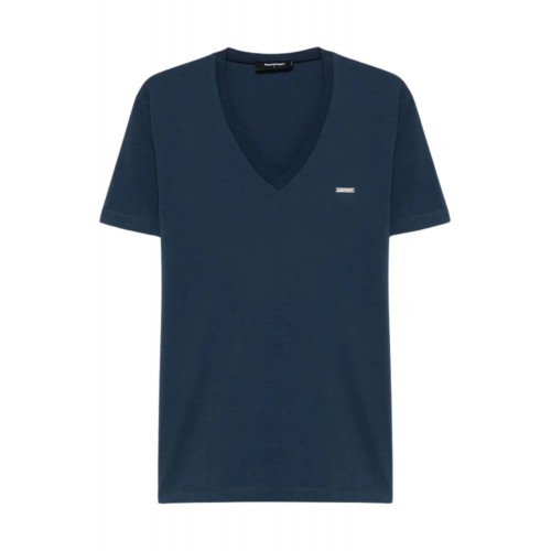 Tricou DSQUARED2, V Neck, Logo Plaque Insert, Cool Fit, Bleumarin Tricou DSQUARED2, V Neck, Logo Plaque Insert, Cool Fit, Bleumarin