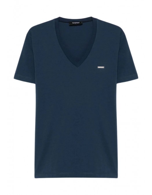Tricou DSQUARED2, V Neck, Logo Plaque Insert, Cool Fit, Bleumarin - S74GD1254D20020524