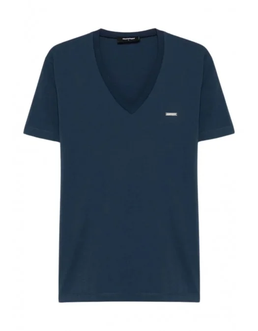 Tricou DSQUARED2, V Neck, Logo Plaque Insert, Cool Fit, Bleumarin - S74GD1254D20020524