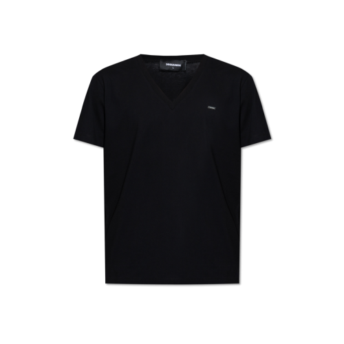 Tricou DSQUARED2, V Neck, Logo Plaque Insert, Cool Fit, Black Tricou DSQUARED2, V Neck, Logo Plaque Insert, Cool Fit, Black