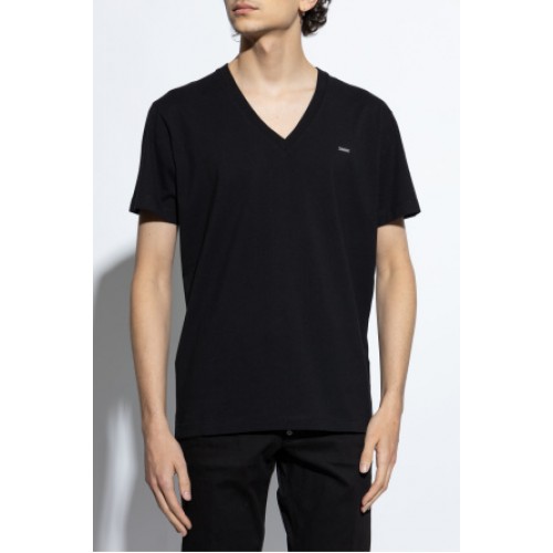 Tricou DSQUARED2, V Neck, Logo Plaque Insert, Cool Fit, Black Tricou DSQUARED2, V Neck, Logo Plaque Insert, Cool Fit, Black