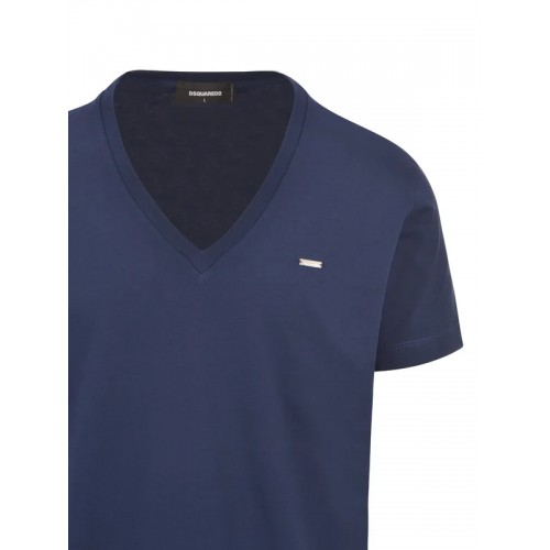 Tricou DSQUARED2, Brand Logo, Guler V  Bleumarin Tricou DSQUARED2, Brand Logo, Guler V  Bleumarin