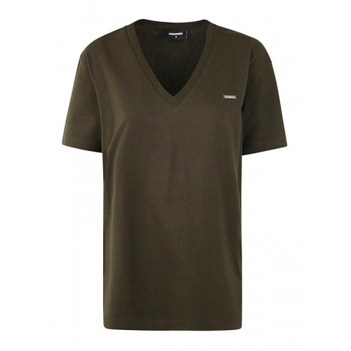 Tricou DSQUARED2, Brand Logo, Guler V Kaki Tricou DSQUARED2, Brand Logo, Guler V Kaki