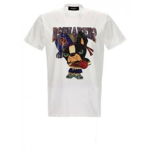 Tricou DSQUARED2, Logo Dog Print, White Tricou DSQUARED2, Logo Dog Print, White