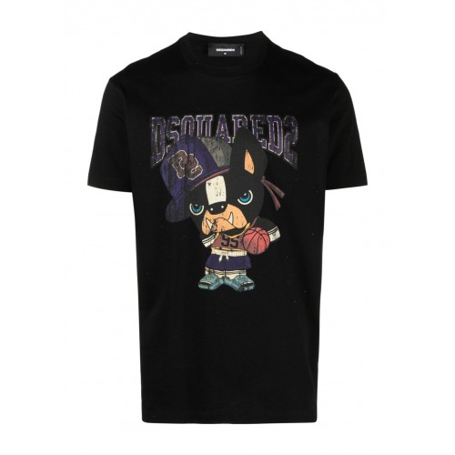 Tricou DSQUARED2, Logo Dog Print, Black S74GD1262S23009900 Tricou DSQUARED2, Logo Dog Print, Black S74GD1262S23009900