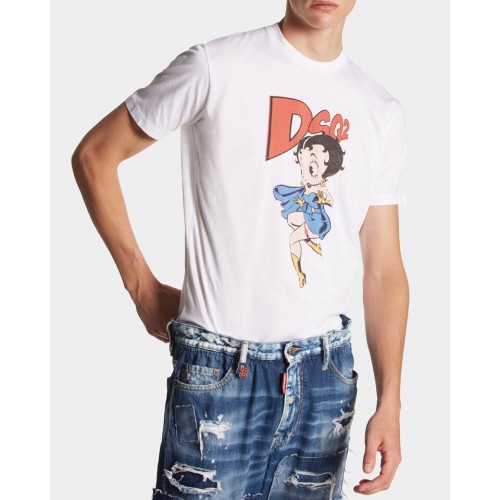 Tricou DSQUARED2, Betty Boop Print, Alb Tricou DSQUARED2, Betty Boop Print, Alb