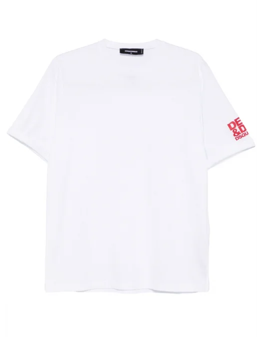 Tricou DSQUARED2, Round Neck, Simple, Red Logo, White - S74GD1300S22427100 Tricou DSQUARED2, Round Neck, Simple, Red Logo, White - S74GD1300S22427100