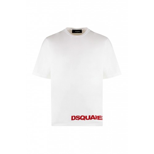 Tricou DSQUARED2, Classic White, Red Logo Insert, Loose Fit Tricou DSQUARED2, Classic White, Red Logo Insert, Loose Fit