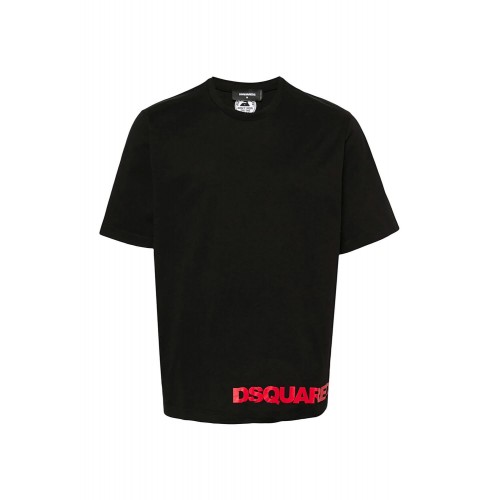 Tricou DSQUARED2, Classic Black, Red Logo Insert, Loose Fit Tricou DSQUARED2, Classic Black, Red Logo Insert, Loose Fit