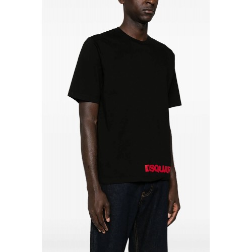 Tricou DSQUARED2, Classic Black, Red Logo Insert, Loose Fit Tricou DSQUARED2, Classic Black, Red Logo Insert, Loose Fit