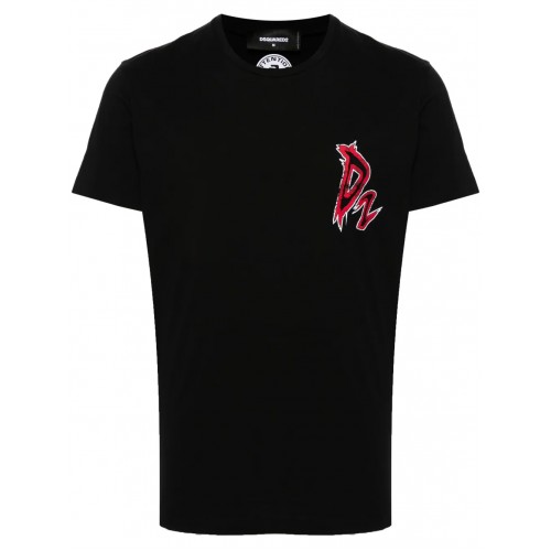 Tricou DSQUARED2, Red Logo Print, Cotton, Black  Tricou DSQUARED2, Red Logo Print, Cotton, Black