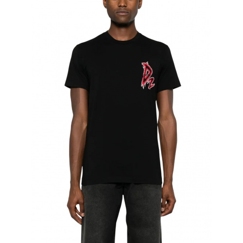 Tricou DSQUARED2, Red Logo Print, Cotton, Black  Tricou DSQUARED2, Red Logo Print, Cotton, Black