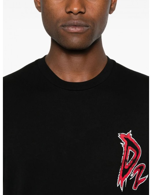 Tricou DSQUARED2, Red Logo Print, Cotton, Black - S74GD1311D20014900
