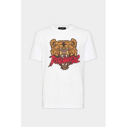 Tricou DSQUARED2, Classic White, Bear Insert, Regular Fit Tricou DSQUARED2, Classic White, Bear Insert, Regular Fit