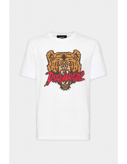 Tricou DSQUARED2, Classic White, Bear Insert, Cool Fit - S74GD1316D20014100