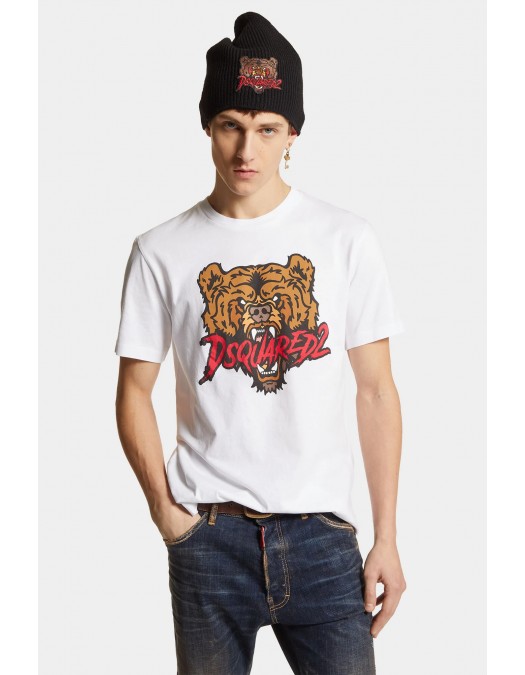 Tricou DSQUARED2, Classic White, Bear Insert, Cool Fit - S74GD1316D20014100