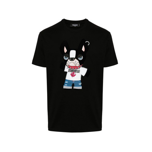 Tricou DSQUARED2, French Bulldog Print, Man, Negru Tricou DSQUARED2, French Bulldog Print, Man, Negru