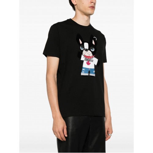 Tricou DSQUARED2, French Bulldog Print, Man, Negru Tricou DSQUARED2, French Bulldog Print, Man, Negru